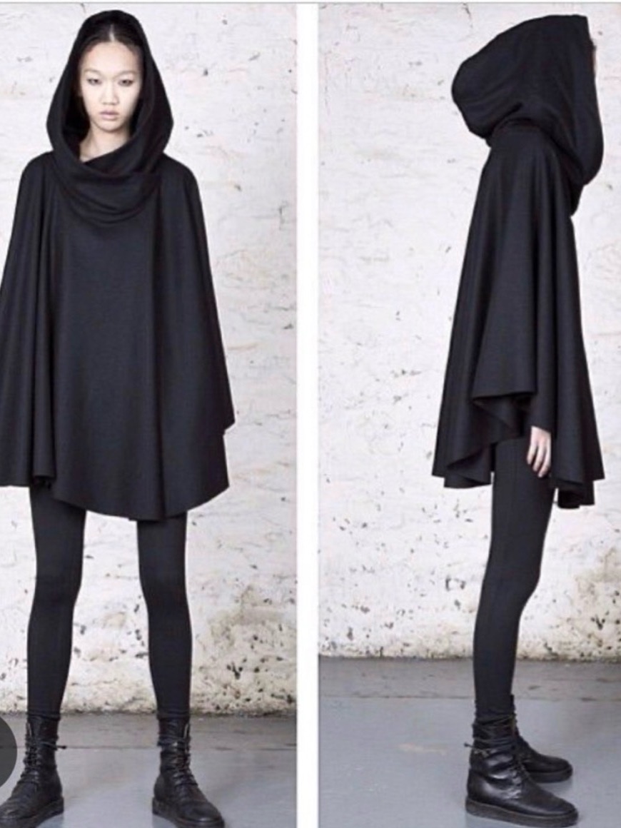 Ovate Black Wool Hooded Cape - One Size And Unisex — image 2 of 2